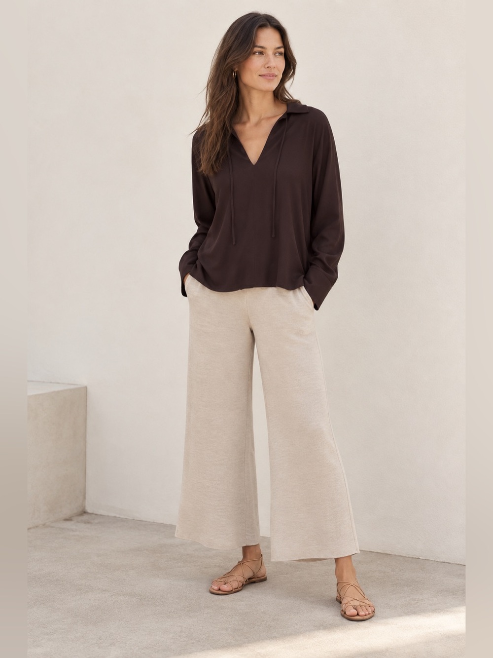 Vince Tie Neck Collar Blouse Tunic in Plum Wine